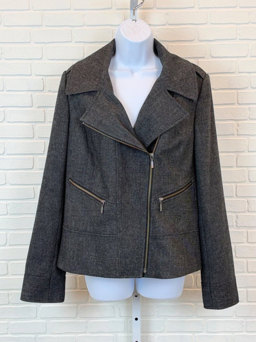 Halogen Moto Blazer Gray Tweed Asymmetric Zip Large